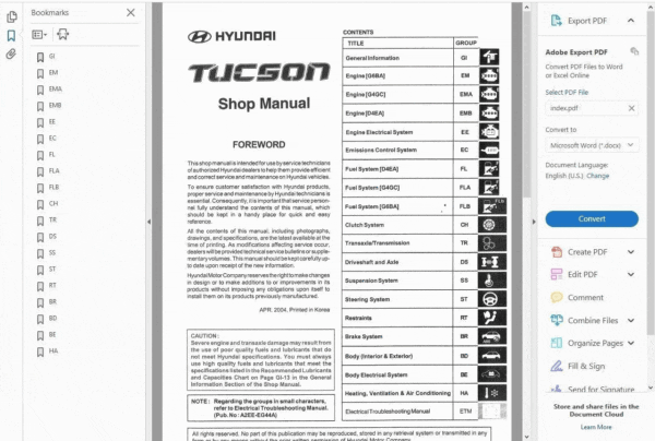 Hyundai Tucson 2004-2009 Service Repair Manual