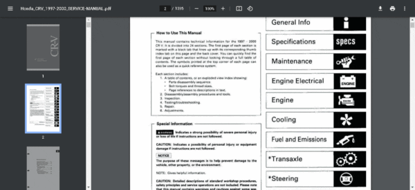 Honda CR-V Manual Service Repair 1995 -2001 - Image 2
