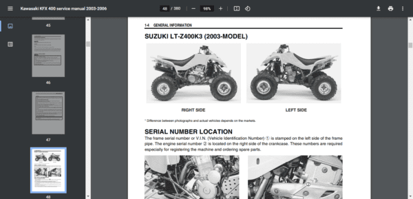 Kawasaki KFX 400 service manual repair 2003-2006