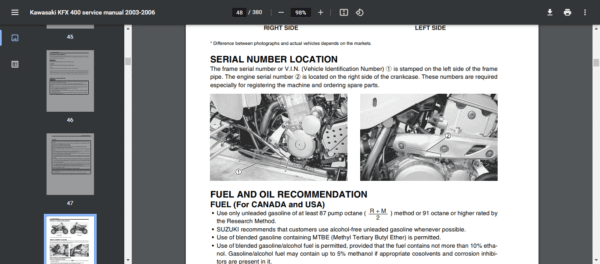 Kawasaki KFX 400 service manual repair 2003-2006