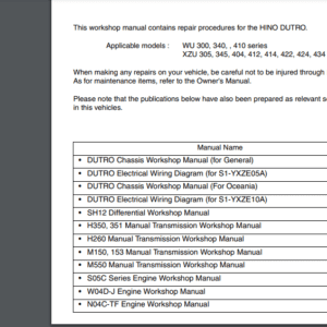 Hino Dutro 1999-2011 WORKSHOP SERVICE REPAIR MANUAL