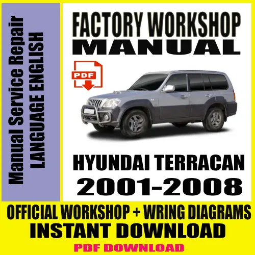 Hyundai Terracan Workshop Manual 2001-2008 cover with wiring diagrams and repair instructions.