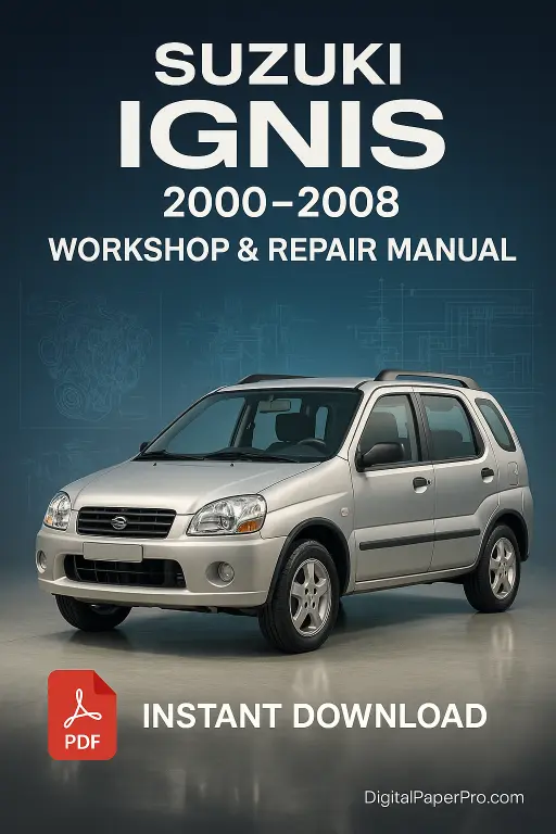 Factory Workshop Manual PDF for Suzuki Ignis (2000-2008), featuring service instructions and wiring diagrams.