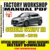 Factory Workshop Manual PDF for Suzuki Swift III (2005-2010), featuring service repair instructions and wiring diagrams.