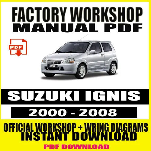 Factory Workshop Manual PDF for Suzuki Ignis (2000-2008), featuring service instructions and wiring diagrams.